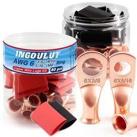 20 PCS AWG 6 Gauge 5/16 3/8 Copper Wire Lugs Battery Cable End Ring Terminal M8 M10 Heavy Duty Crimp Eyelets Connector with 20 PCS 3:1 Heat Shrink Tubing in Double-Opening Plastic Bottle