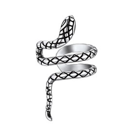 Sterling Silver Snake Ear Cuff Wrap Earrings for Men Retro Antique Finish Non Piercing Earrings Punk Biker Serpent Earcuffs