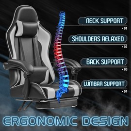 Homall Gaming Chair, Video Game Chair with Footrest and Massage Lumbar Support, Ergonomic Computer Chair Height Adjustable with Swivel Seat and Headrest (White)