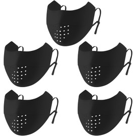 LaNikar UV Face Mask Sun Protective UPF 50+ Ice Silk Washable Reusable Face Cover Elastic Breathable Golf Sports Face Mask (Black 5pcs)