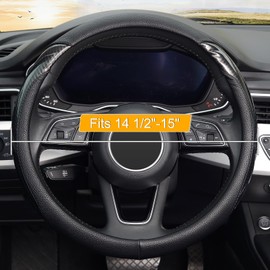 KAFEEK Carbon Fiber Steering Wheel Cover, Universal 15 inch, Anti-Slip, Odorless,Black
