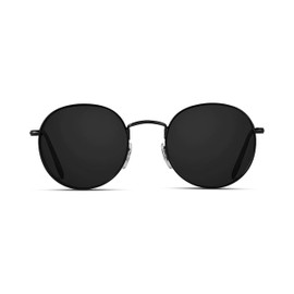 grinderPUNCH Classic Retro Sunglasses for Women Men, UV400 Protection Lens and Lightweight Men Sun Glasses Circle Metal Frame (Black Lens)