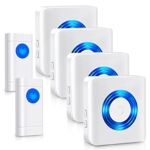 Wireless Doorbell 4 Receivers, Door Chime Kit 400M/1300ft Long Range,
