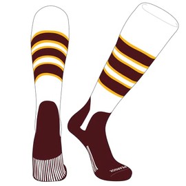 PEAR SOX OTC Baseball Softball Stirrup Socks (C, 5in) White, Gold, Maroon, Maroon (M)