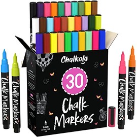 Extra Fine Tip Liquid Chalk Markers (30 Pack 1mm) Pastel + Neon Chalk Pens - Erasable Dry Erase Marker for Chalkboard, Blackboards, Window, Bistro