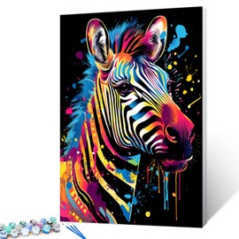 Tucocoo Graffiti Zebra Paint by Numbers for Adults, DIY Digital Oil Painting Kits on Canvas with Brushes and Acrylic Pigment, Cute Animal, Black, Colorful Picture for Home Decor, 40 x 50 cm
