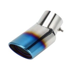 VekAuto 1 Pc Curved Slant Cut Exhaust Tip 2.9" Inlet 4.0" Outlet 6.9" Length Tailpipe Universal Car Bolt on Stainless Steel Burnt Blue Rear