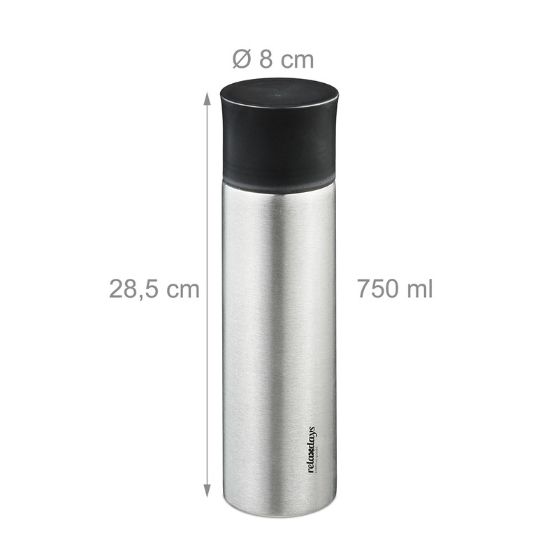 Relaxdays Stainless Steel Water Bottle, 750 ml, Leak-Proof, Cold &