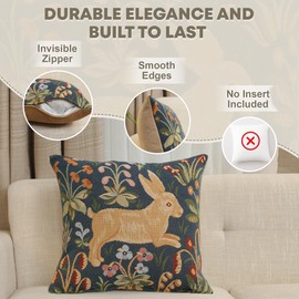 Charlotte Home Furnishings Decorative Boho Throw Pillow Cover 19x19 in, Rabbit Blue French Country Sofa Cushion Case, Home Decor Cozy Square Tapestry Pillow Cover, Soft European Cotton Jacquard Woven