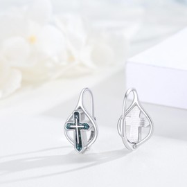 Cross Ear Hooks 925 Sterling Silver Celtic Women's Earrings Vintage Turquoise Patch Earrings Jewelry Gifts Suitable for Women Mother