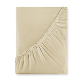 Royale Linens 400 Thread Count 100% American Grown Cotton Fitted Sheet Full Size - All Around Elastic Fitted Sheet - Luxury Sateen Weave - Snug Fit Bottom Sheets Fit Up to 16" (Full,Moroccan Sand)