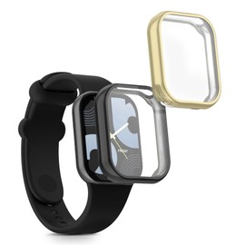 kwmobile Case Compatible with Xiaomi Mi Band 8 Pro Case - 2X TPU Silicone Fitness Tracker Cover - Black/Gold