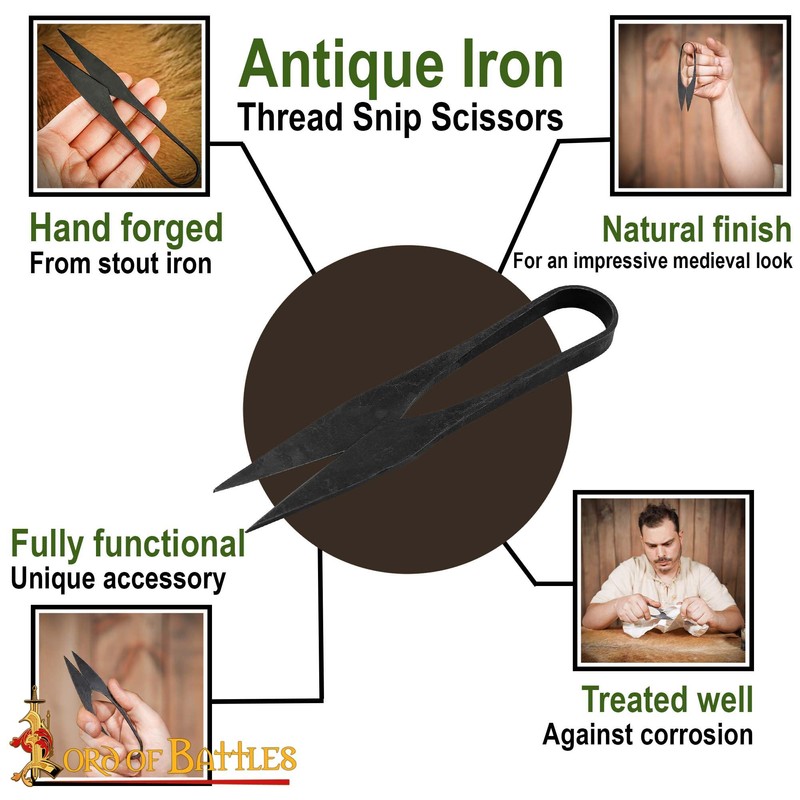 Lord Of Battles Iron Scissors Hand-Forged Iron Thread Snips/Sheers Fully