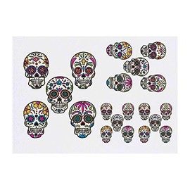 4 x 'Sugar Skulls' Temporary Tattoos - Water Resistant, Skin-Safe, Non-Toxic Transfers, Mixed Sizes (TO00014773)