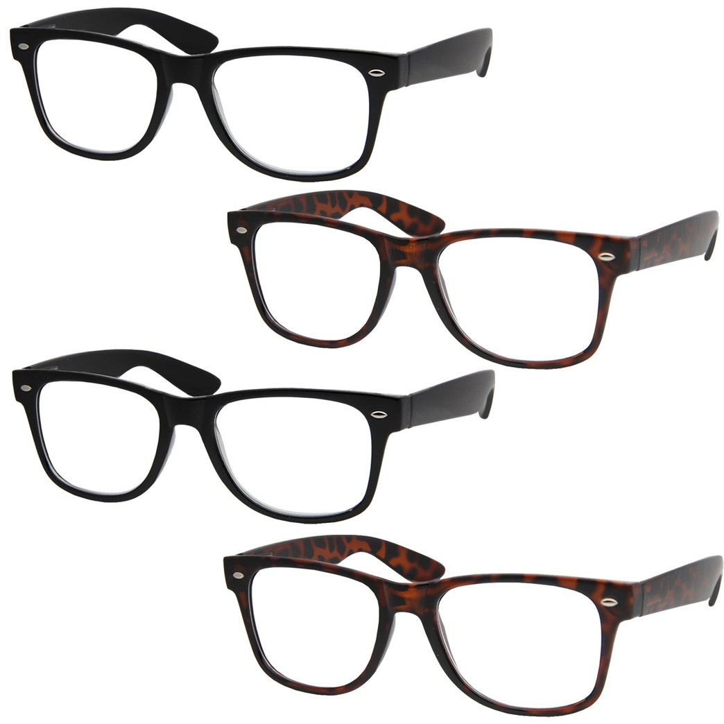 4 Pairs Deluxe Reading Glasses - Standard Fit One Size - Spring Hinge Readers - Comfortable Stylish Classic Design Readers with Rx Magnification (2 Black, 2 Tortoise, 2.00 x)