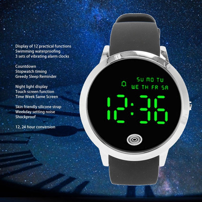 Men Digital Watch Round Color Screen Waterproof Backlit Ultra Thin