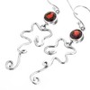 Garnet Abstract Wire Frame 925 Sterling Silver Drop Earrings, 1/2"