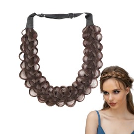 Hair Braid Headband,Messy Wide 2 Strands Synthetic Hair Braided,Elastic Synthetic Twist Front,Fluffy Braids Wig Band for Women and Girls,Head Bands Adult Women,Brown Headband,Classic(Dark Brown)