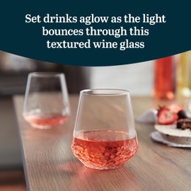 Libbey Hammered Stemless Wine Glasses Set of 8, 17-ounce, Dishwasher-Safe, Chiseled Textured Glassware Set, All Purpose Wine Glasses for Everyday Use