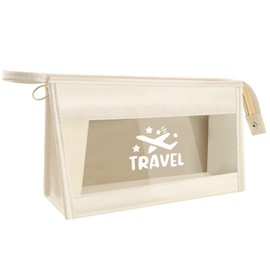 Clear Travel Toiletry Bag, TSA Approved Transparent Waterproof Cosmetic Bags with Zipper, Travel Essentials Small Makeup Bag for Women and Men (White)