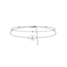 Mesovor Silver Infinity Heart Link Bracelets for Women Girls, Sterling Silver Plated Adjustable Layered Bracelets Gifts for Mum Friends Ladies Girlfriend (Pearl)
