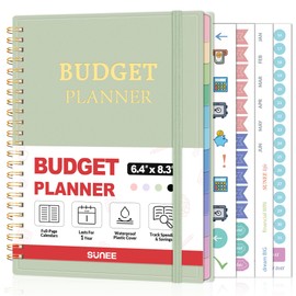 SUNEE Budget Planner - Monthly Budget Book with Expense Tracker Notebook, Undated 12 Month Bill Organizer & Finance Planner to Manage Your Money, A5(6.4" x 8.3") Account Book with Colorful Tab, Green