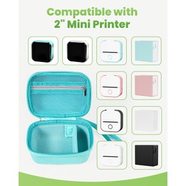Memoking Hartschalen Aufbewahrungskoffer für Mini-Drucker, Kompatibel mit T02, M02, M02X, M02L, PM230 und Mehr, Tragbare Thermodrucker, mit Reißverschluss-Netztasche, Wasserdicht, Stoßfest (nur Fall)