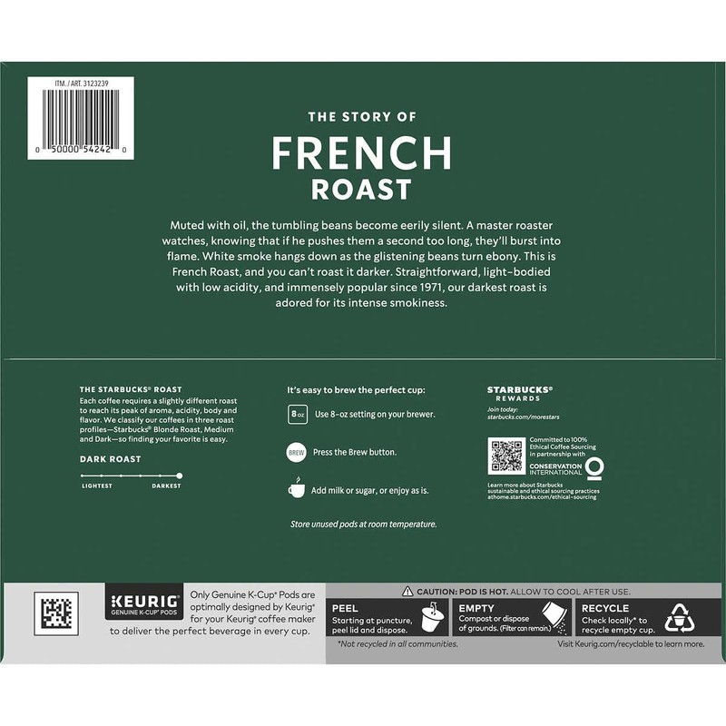 Starbucks French Roast K-Cups for Keurig, Dark Roast - 72