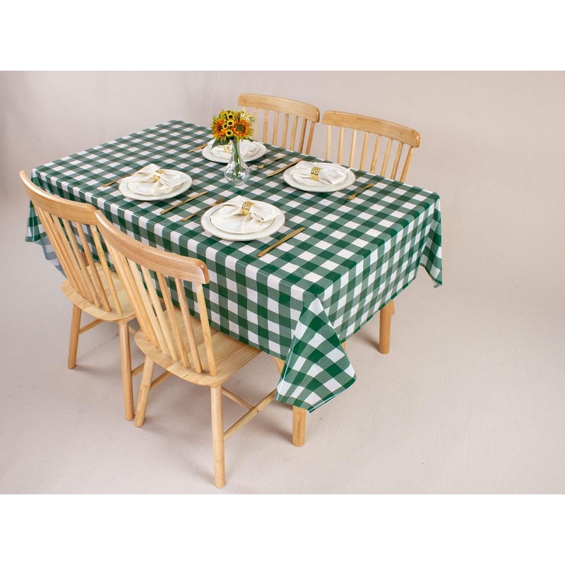 Kesfey Green 54x108 Inch Gingham Tablecloths, Plastic Disposable Checkered Waterproof