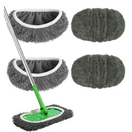 Reusable Microfiber Mop Pads Washable Wet Pads Compatible with Swiffer Sweeper Refills Pads for Wet & Dry Sweeping Cloths Mop Head Replacement for Household Cleaning (Grey 4PCS)