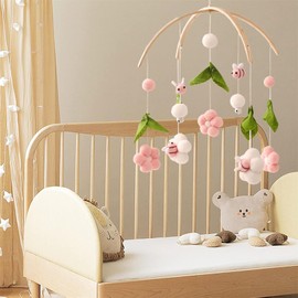 Mobile Baby Wind Chimes, Children's Room Hanging Bed Bell, Wind Chime Baby for Children's Room Decoration, with Felt Balls, Fresh Flowers and Bees for Baby Bed Boys and Girls (B)