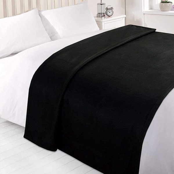 Dreamscene Warm Polar Fleece Throw Over Soft Sofa Bed Blanket Bedspread, Plain Black - 120 x 150 cm