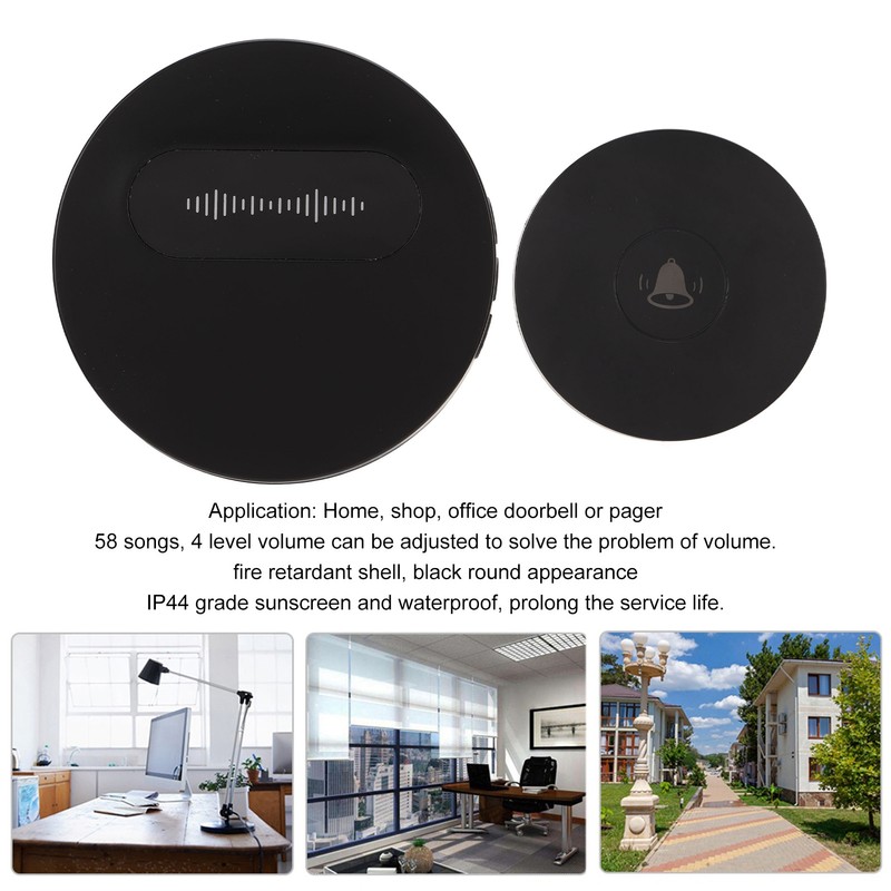 Self Generating Wireless Doorbell IP44 Waterproof 58 Ringtones 2 Transmitters