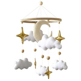 BABYLEDO Mobile for Baby Cot with Gift Box, Dream Catcher, Bed Bell, Wood, Baby Room Decoration, Ideal as a Gift for Birth Birthday (Moon and Stars Light, Beige)