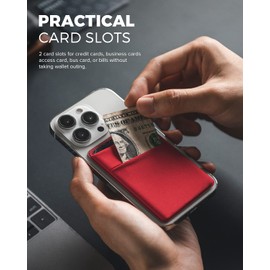 VULKIT Phone Card Holder Slim Elastic Adhesive Phone Wallet Credit Card Sleeves Sticker for Back of Smartphone(Red)