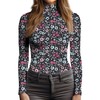 Womens Mock Turtleneck Under Tops(Black Floral,L)