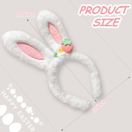 Easter Bunny Ears Headband Plush Easter Rabbit Ear Hairband Cute Strawberry Bunny Ears Headbands for Women Girls Easter Cosplay Party Headwear Festival Costume Hair Accessories Gift 1PCS(White)