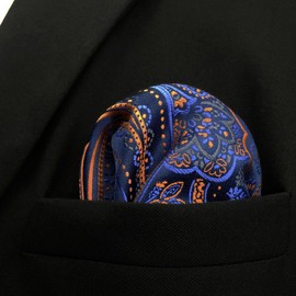 SHLAX&WING Paisley Orange Blue Black Silk Pocket Square Mens Hankies Hanky
