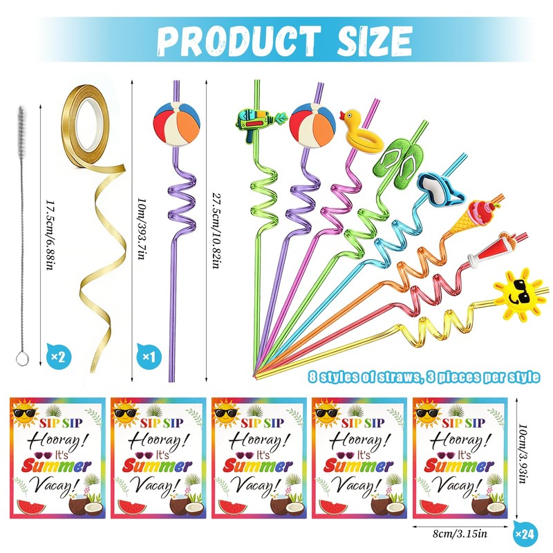 HealthSTEC 24 Sets Beach Theme Reusable Shape Straws End of