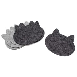 Luxflair Set of 6 Heat Resistant Trivets for the Table, Grey and Dark Grey, Made of Polyester Felt in Modern Design in Cat Shape