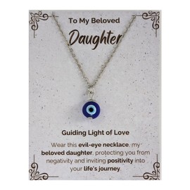 Nydek Designs Evil Eye Necklace for Women – Ojo Turco Kabbalah Amulet Pendant for Protection and Luck, Adjustable Silver Chain, US-Based Seller with Free Cleaning Cloth (Silver Tone For Daughter)
