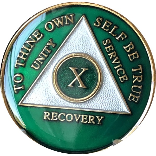 47 Year AA Medallion Metallic Green Tri-Plate Sobriety Chip