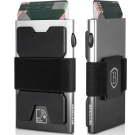 THUMBS-UP Quick Access Black Pop up Case RFID Blocking 12+ Cards Holder Metal Walletcolor: Silver-black gradient