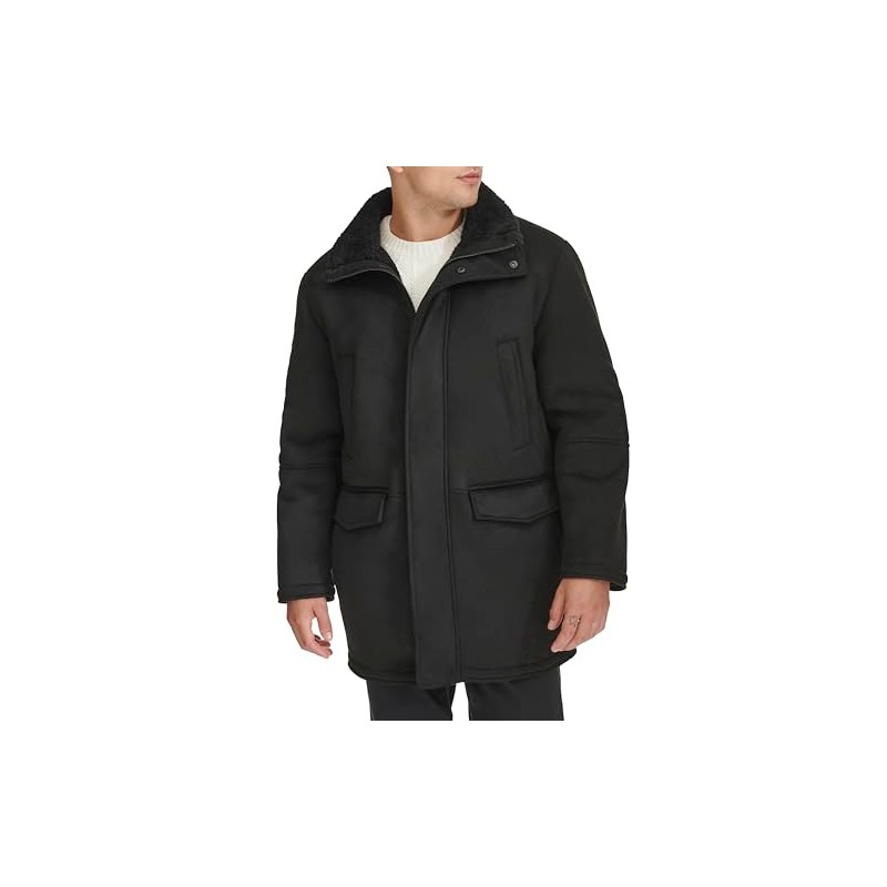 Dockers Men's Faux Shearling Walking Coat, Black
