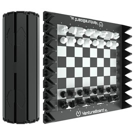 VENTUREBOARD XL Full-Size 10 Inches Magnetic Unique Chess Set Board Game - Folding Board, Travel Chess Board Game Pieces - (Black/Grey)