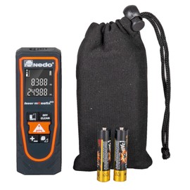 NEDO Laser mEssfix 40 – Kompakter Laser-Entfernungsmesser bis 40 m – ±3 mm Genauigkeit – Flächen-/Volumenberechnung – Pythagoras-Funktion – für Profis & Heimwerker