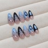 BQZQPAMZ 24Pcs French Tip Press On Nails Blue Black Long