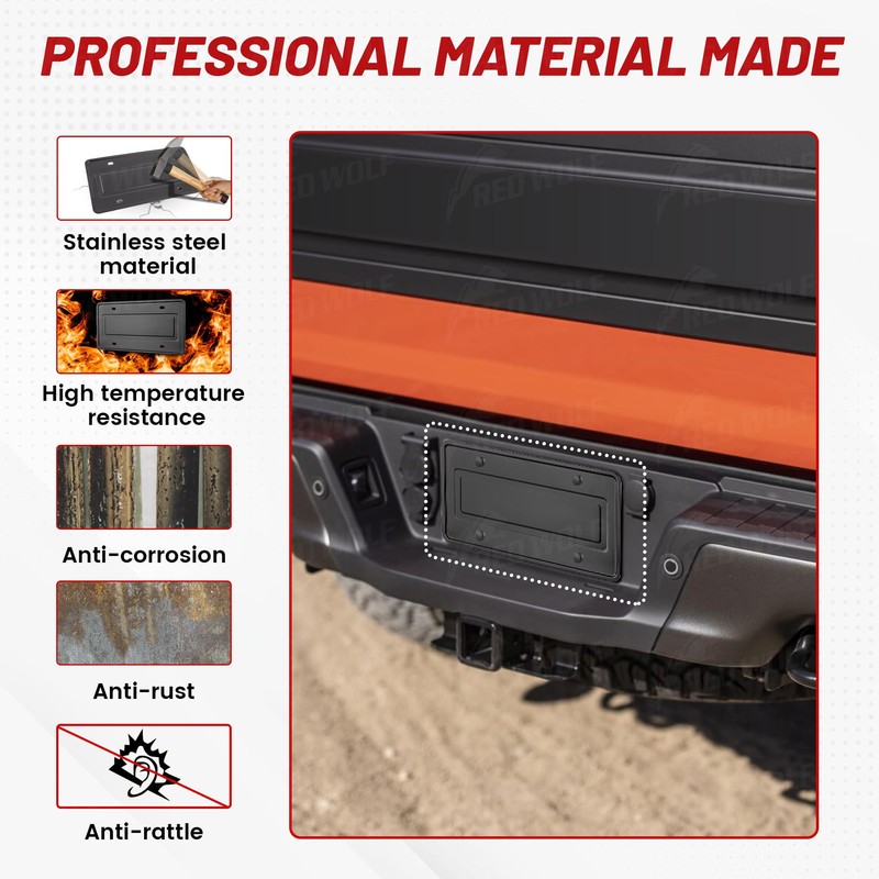 RED WOLF Stainless Steel License Plate Frame Holder Frame Backing