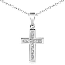 MATERIA by Matthias Wagner Cross Pendant Silver 925 Cubic Zirconia Chain for Women and Girls, Sterling Silver