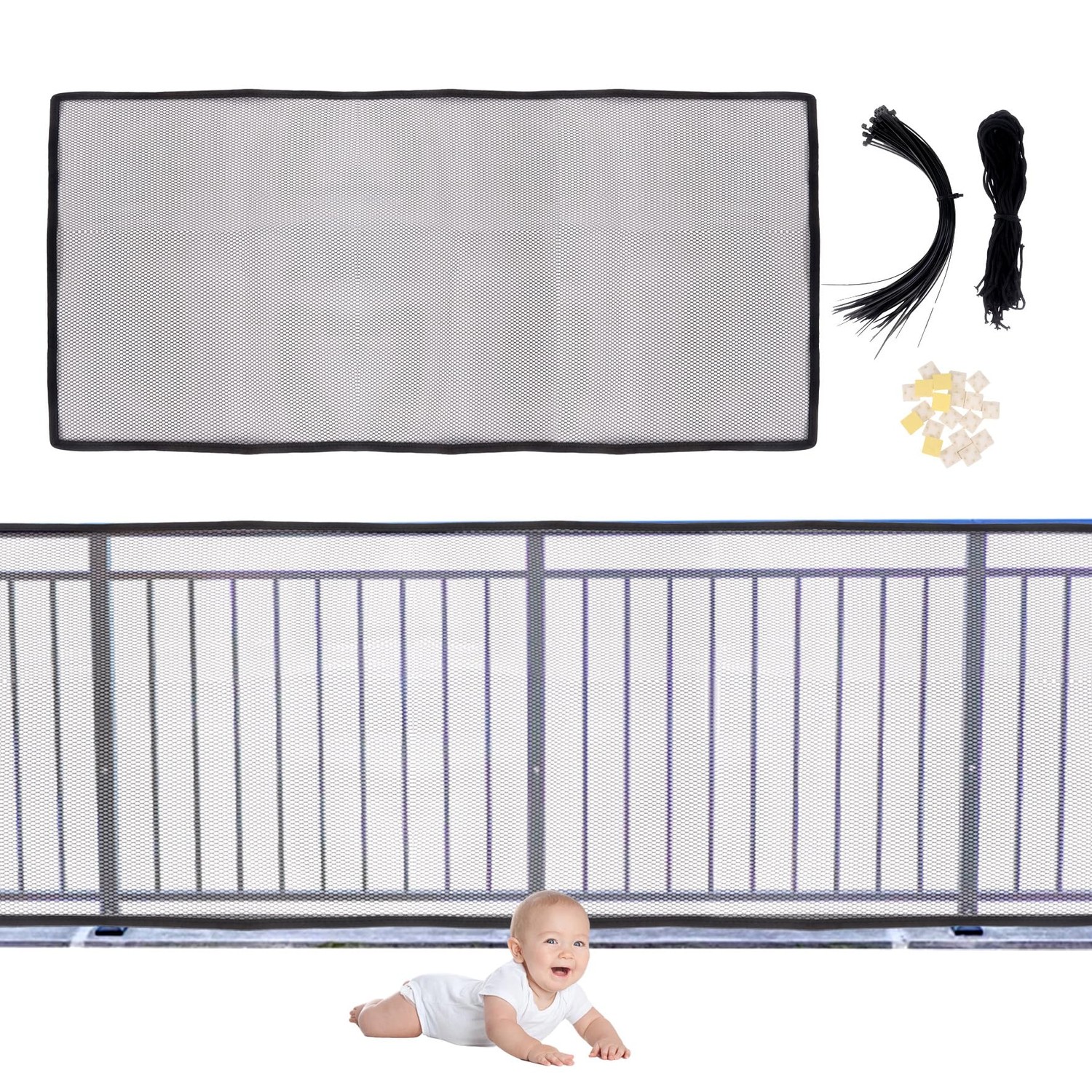 Klmnop Banister Guard for Baby - 15 x 3ft Balcony Safety Net for Kids